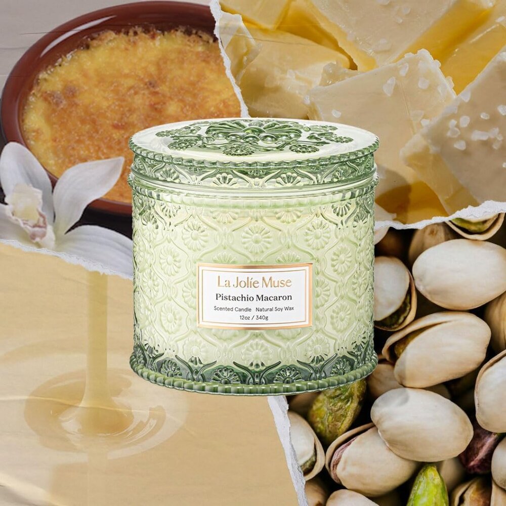 Fall Candles | Pistachio Macaron Candle – Pistachio, Milk & Vanilla | 12 oz Doub - Picture 2 of 6